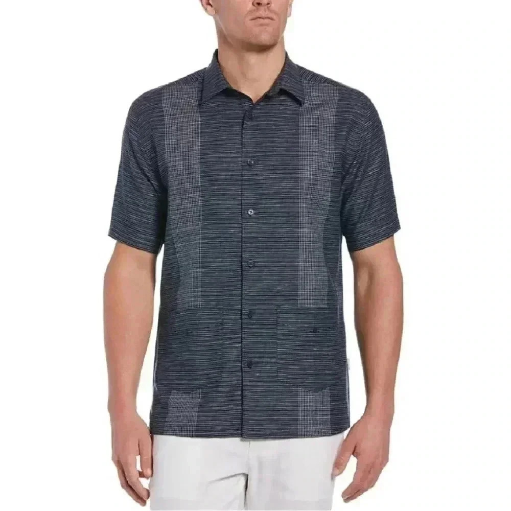 Cubavera Men’s Blue/Gray Linen Cotton Blend Short Sleeve Button Down SZ L